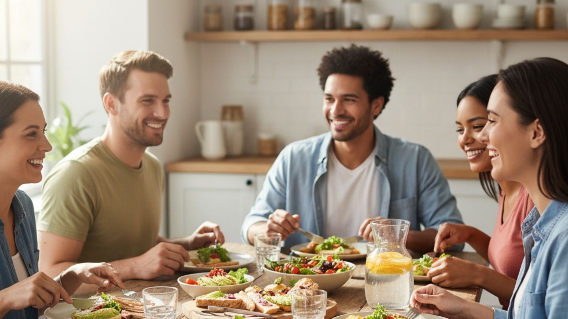 group of friends eating healthy food