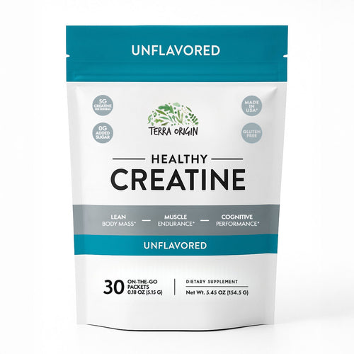 Terra Origin Healthy Creatine Packets bag front view unflavored 30 count
